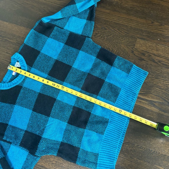 Tommy Hilfiger Sweater Mens XL linen Cotton Blend Heavy Weight Blue Black Checks - Picture 5 of 6